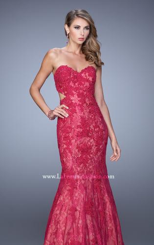 Picture of: Long Lace Mermaid Prom Gown with Open Back in Red, Style: 20925, Detail Picture 2