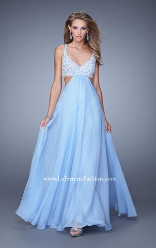 Picture of: Full Length Chiffon Prom Dress with Hand Beaded Bra Top in Blue, Style: 20942, Detail Picture 1
