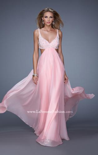 Picture of: Full Length Chiffon Prom Dress with Hand Beaded Bra Top in Pink, Style: 20942, Detail Picture 2