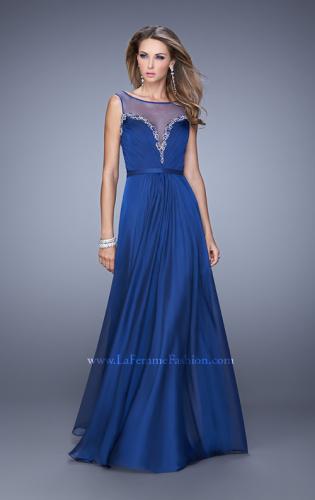 Picture of: Natural Waist Long Chiffon Gown with Beads and Stones in Blue, Style: 20956, Detail Picture 3