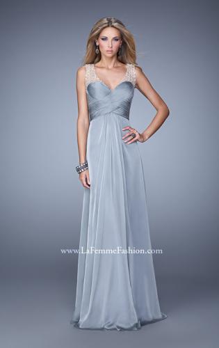 Picture of: Long Chiffon Prom Gown with Embellished Straps in Silver, Style: 20962, Detail Picture 2