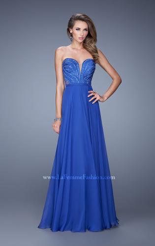 Picture of: Charming Chiffon Dress with Sheer Sides and Stones in Blue, Style: 21054, Main Picture