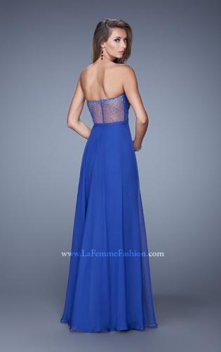 Picture of: Charming Chiffon Dress with Sheer Sides and Stones in Blue, Style: 21054, Back Picture
