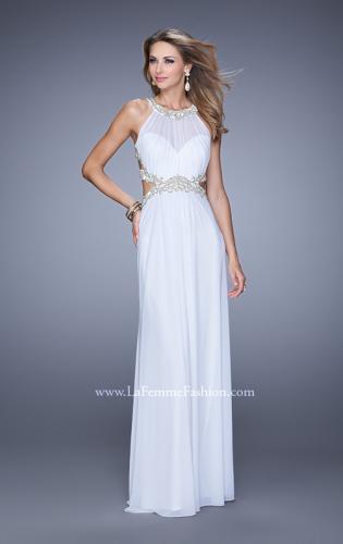 Picture of: Elegant Embroidered Long Gown with Sheer Overlay in White, Style: 21101, Detail Picture 4