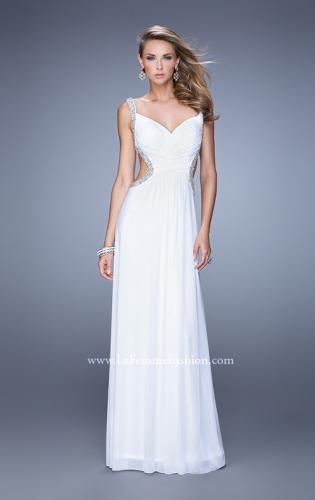 Picture of: Crisscross Gathered Bodice Prom Dress with Beaded Straps in White, Style: 21123, Detail Picture 4