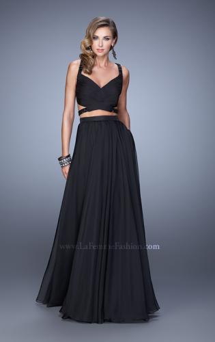 Picture of: Long Two Piece Prom Dress with Iridescent Straps in Black, Style: 21152, Detail Picture 4