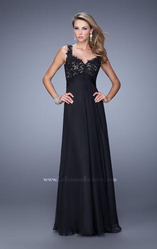 Picture of: Long Jewel Encrusted Lace Bodice Prom Dress in Black, Style: 21166, Detail Picture 1