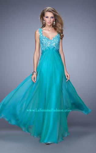 Picture of: Long Jewel Encrusted Lace Bodice Prom Dress in Green, Style: 21166, Detail Picture 3