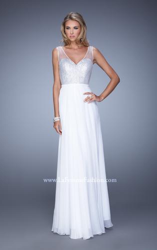 Picture of: Sequined Bodice Long Prom Dress with Sheer Overlay in White, Style: 21176, Detail Picture 2