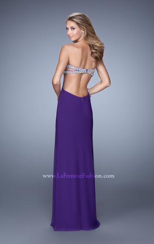Picture of: Long Jersey Prom Dress with Beading and Split Straps in Purple, Style: 21200, Back Picture