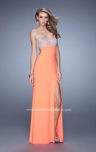 Picture of: Long Jersey Prom Dress with Beading and Split Straps in Orange, Style: 21200, Detail Picture 1
