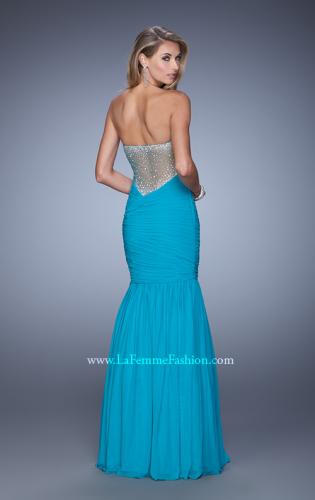 Picture of: Rhinestone Long Prom Gown with Gathering in Blue, Style: 21203, Detail Picture 5