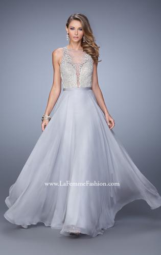 Picture of: Embellished Long Prom Gown with Plunging Neckline in Silver, Style: 21212, Detail Picture 1