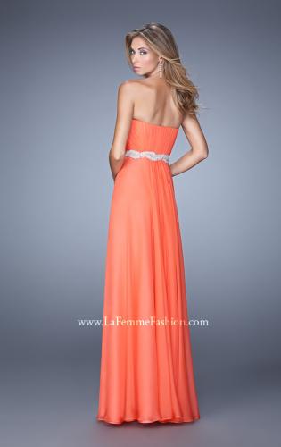 Picture of: Long Chiffon Prom Dress with Pearl and Rhinestone Belt in Orange, Style: 21218, Back Picture