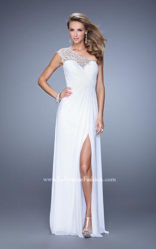 Picture of: Long One Shoulder Jersey Prom Dress with Embroidery in White, Style: 21219, Detail Picture 2