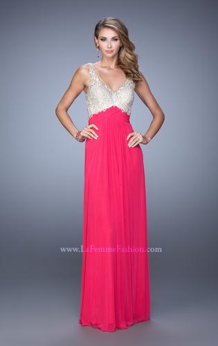 Picture of: Glam V Neckline Prom Dress with Metallic Embroidery in Pink, Style: 21223, Detail Picture 4