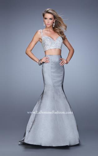 Picture of: Heavily Beaded Two Piece Dress with Mermaid Style Train in Silver, Style: 21243, Detail Picture 3