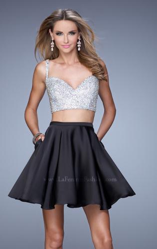 Picture of: Flirty Two Piece Gown with Satin Skirt and Rhinestones in Black, Style: 21244, Detail Picture 2