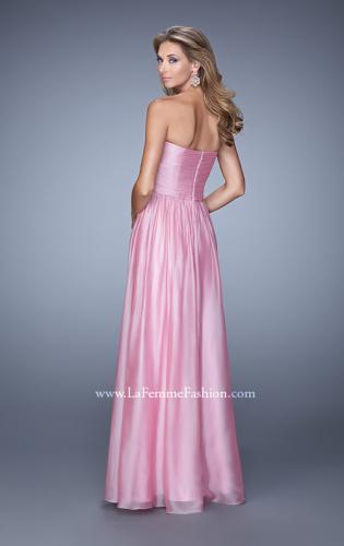 Picture of: High Waist Strapless Prom Dress with Basket Weave Design in Pink, Style: 21257, Back Picture