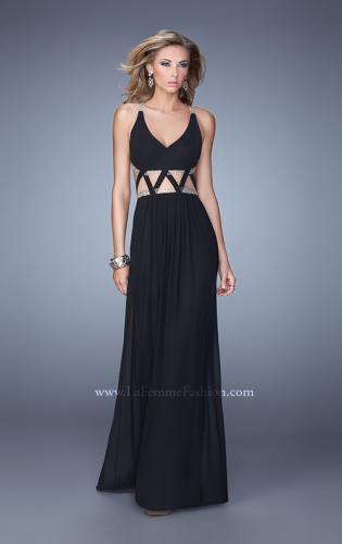 Picture of: Rhinestone Trim Long Prom Dress with Sheer Detail in Black, Style: 21262, Main Picture
