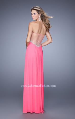 Picture of: Gathered Bodice Prom Gown with Sheer Net Embellishment in Pink, Style: 21270, Detail Picture 3