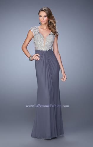 Picture of: Net Jersey Prom Dress with Plunging V Neckline in Gray, Style: 21294, Detail Picture 2