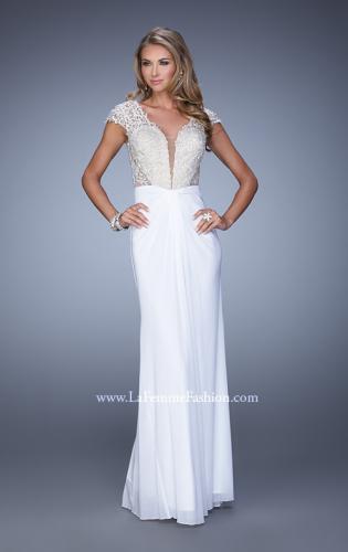 Picture of: Net Jersey Prom Dress with Plunging V Neckline in White, Style: 21294, Detail Picture 5