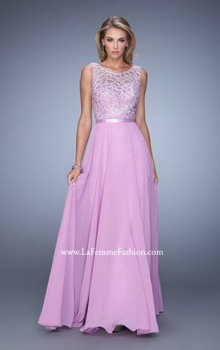 Picture of: Beaded Bodice Chiffon Prom Dress with Satin Belt in Purple, Style: 21322, Detail Picture 2