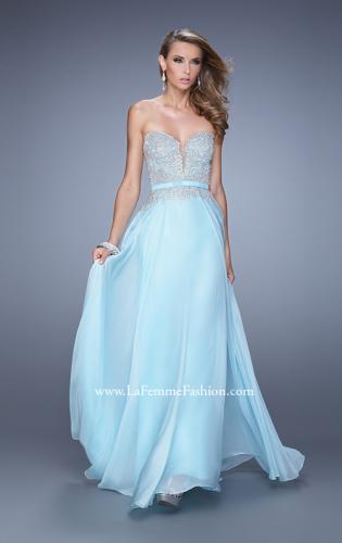 Picture of: Long Chiffon Embroidered Prom Dress with Belt in Blue, Style: 21334, Detail Picture 1