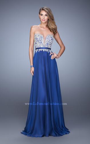 Picture of: Long Chiffon Embroidered Prom Dress with Belt in Blue, Style: 21334, Detail Picture 4
