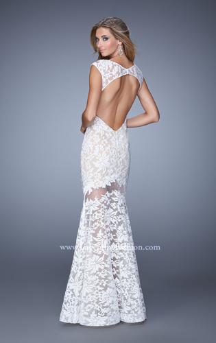 Picture of: Lace Dress with Flared Skirt, Cap Sleeves, and Open Back in White, Style: 21399, Back Picture