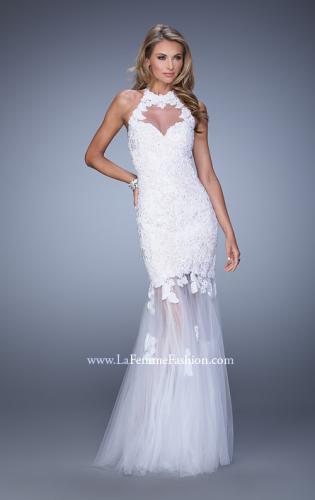 Picture of: Sheer Halter Mermaid Prom Dress with Lace Appliques in White, Style: 21400, Detail Picture 1