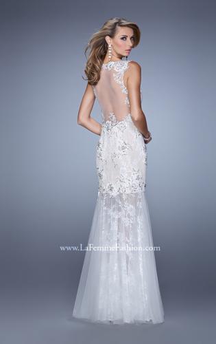 Picture of: Sleeveless Trumpet Prom Gown with Sheer Lace Skirt in White, Style: 21457, Back Picture