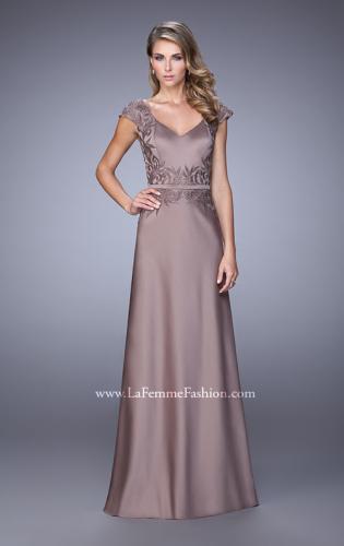 Picture of: V Neck Evening Dress with Cap Sleeves and Thin Belt in Cocoa, Style: 21652, Main Picture