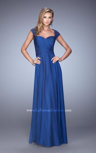 Picture of: Chiffon Dress with Criss Cross Gathered Knot Detail in Blue, Style: 21661, Detail Picture 2