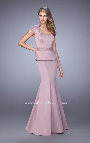 Picture of: Cap Sleeve Evening Dress with Mermaid Skirt and Collar in Pink, Style: 21666, Main Picture