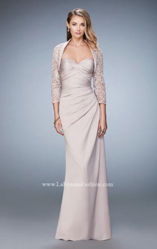 Picture of: Satin Evening Gown with Cropped Lace Jacket in Nude, Style: 21776, Main Picture