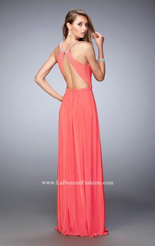 Picture of: Long Prom Dress with High Neck and Rhinestones in Orange, Style: 21974, Back Picture