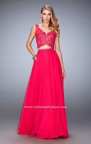 Picture of: Chiffon Two Piece Gown with Lace Top and Scallop Edges in Pink, Style: 22128, Detail Picture 2