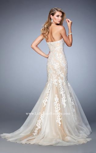 Picture of: Sweetheart Neckline Gown with Rhinestone Lace Detail in White, Style: 22167, Back Picture