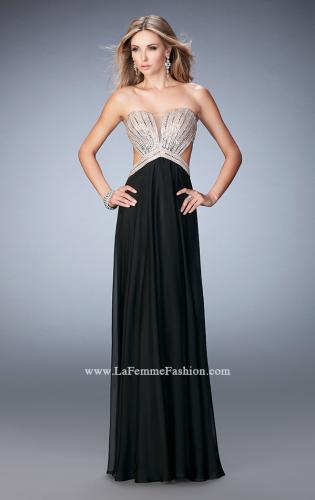 Picture of: Sweetheart Chiffon Gown with Cut Outs and Crystals in Black, Style: 22179, Detail Picture 4