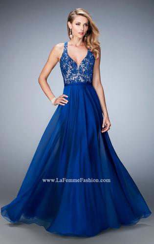 Picture of: Racer Back Chiffon Prom Dress with Rhinestone Lace Detail in Black, Style: 22186, Detail Picture 1