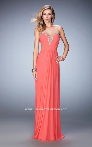 Picture of: Glam Prom Dress with Cut Outs and Crystal Gem Design in Orange, Style: 22196, Detail Picture 1