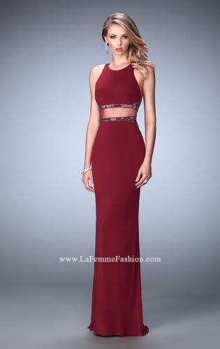 Picture of: Faux Two Piece Gown with Sheer Paneled Back and Beads in Red, Style: 22272, Detail Picture 2