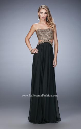Picture of: Chiffon Prom Dress with Cut Outs and Gold Stud Detail in Black, Style: 22285, Detail Picture 3
