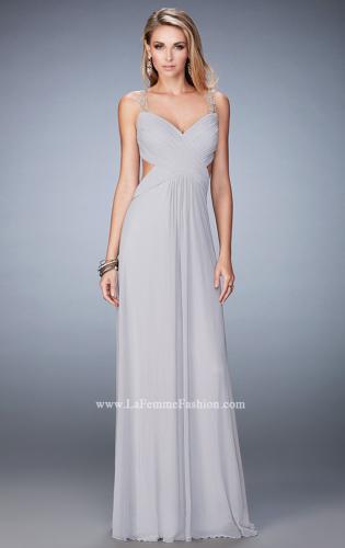 Picture of: Rhinestone Embellished Net Gown with Cut Outs in Silver, Style: 22304, Main Picture