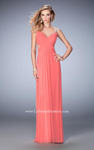 Picture of: Rhinestone Embellished Net Gown with Cut Outs in Orange, Style: 22304, Detail Picture 3