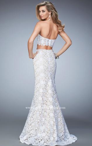 Picture of: Two Piece Lace Gown with Mermaid Skirt and Corset Top in White, Style: 22311, Back Picture