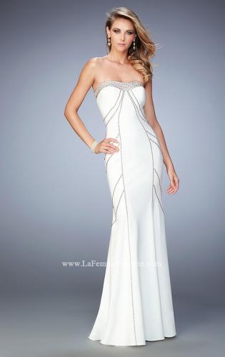 Picture of: Gold Stud Patterned Long Prom Dress with Open Back in White, Style: 22321, Main Picture