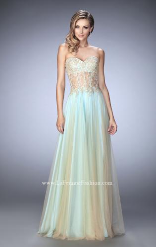 Picture of: Elegant Gown with Gold Sequin Lace and Sheer Detail in Green, Style: 22331, Detail Picture 2